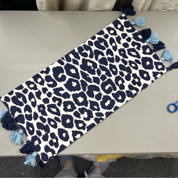 Pottery Barn Mark & Graham Leopard Animal Print Blue Tassel Pillow Cover 12 x 24 - Picture 3 of 5